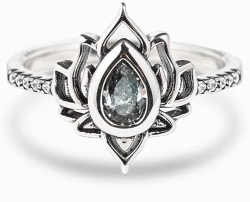 Anillo de loto de plata de ley 925 auténtica, con diseño de flor de loto, para yoga, alto pulido, resistente al deslustre, con incrustaciones de
