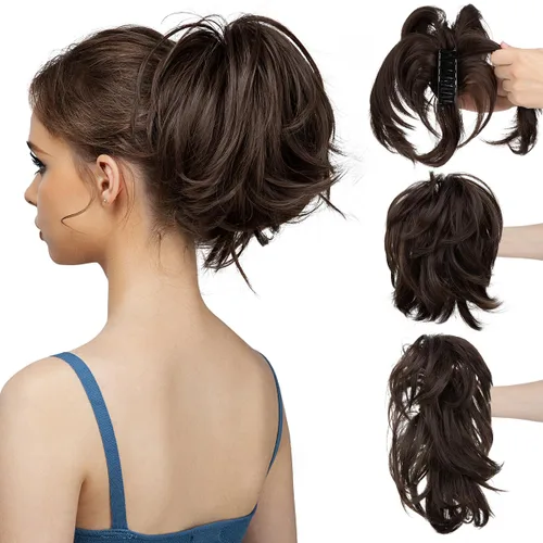 Miniatura 9 de CJL HAIR - Extensiones de cabello con pinza de garra para cola de caballo corta, trenza desordenada, sintéticas, maleables, para mujeres, cabello