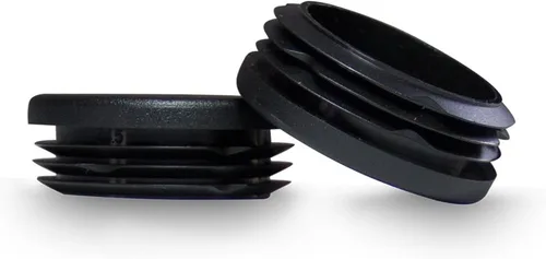 Miniatura 16 de Prescott Plastics 2” (50.8mm) de diámetro exterior, tapas de agujero de plástico acanaladas redondas, tapas de extremo de tubo metálico negro
