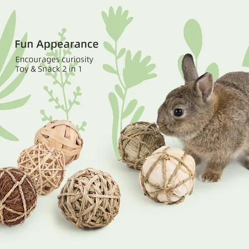 Miniatura 9 de andwe Pelotas de juego para animales pequeños, juguetes para masticar y golosinas para conejos, cobayas, chinchilla, conejito degus, jaula