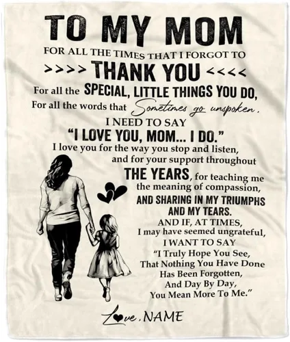 Miniatura 15 de Manta de vellón personalizada con texto en inglés «To My Mom», diseño de girasol de hija e hijo, carta de amor con texto en inglés «You are the
