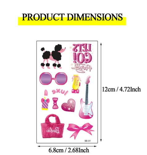 Miniatura 5 de Tatuajes temporales de color rosa que brillan en la oscuridad, más de 90 piezas (10 hojas), tatuajes temporales para mujeres, suministros de fiesta