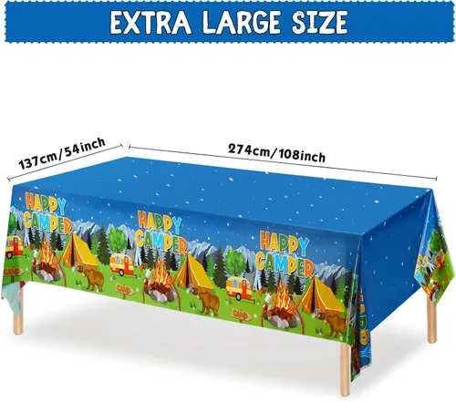 Miniatura 2 de Tegeme Mantel de plástico con temática de fogata y bosque, 1 pieza, para campamento, fiesta, suministros de decoración