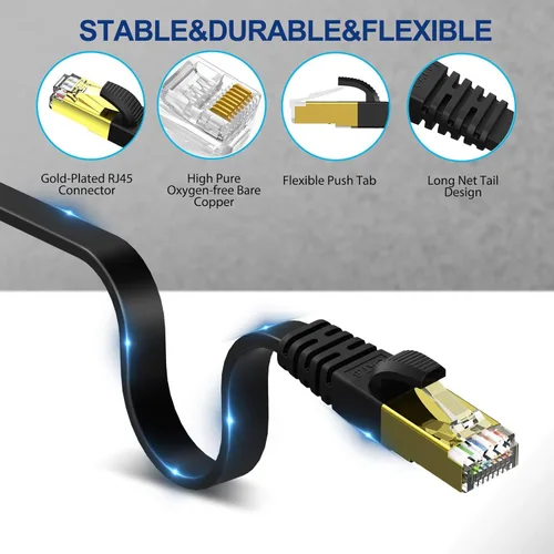 Miniatura 4 de KASIMO Cable Ethernet plano Cat 8 de 50 pies, cable de red LAN de Internet plano de alta velocidad Cat8 de 40 Gbps 2000 MHz SSTP con conector RJ45