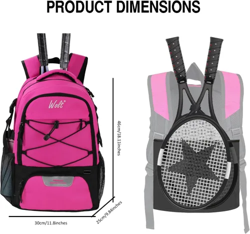 Miniatura 3 de Mochila para raqueta de tenis WOLT - Mochila grande para raqueta de tenis para hombres y mujeres - Compartimento ventilado para zapatos - Capacidad