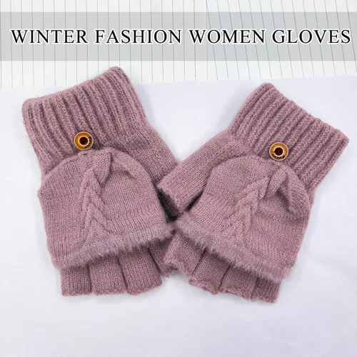 Miniatura 14 de Beurlike Guantes de invierno para mujer, de lana cálida, a prueba de viento, convertibles, sin dedos