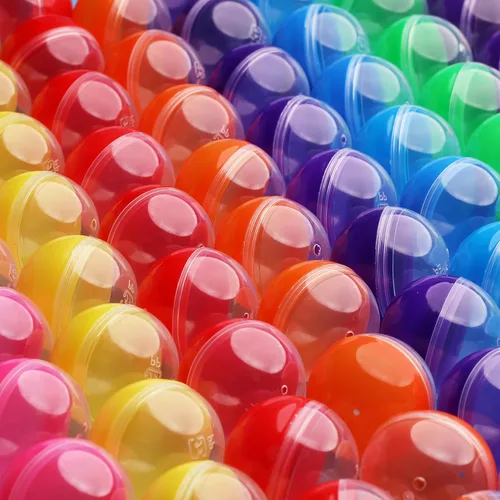 Entervending Cápsulas redondas vacías de color transparente de 2 pulgadas, 25 unidades, 7 colores, cápsula para máquinas de chicles de juguete,