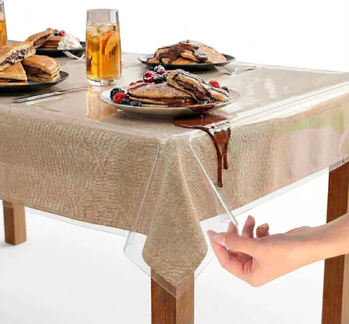 Miniatura 12 de XFasten - Cubierta de mesa de plástico transparente de 54 x 54 pulgadas, protector de mantel de vinilo de plástico transparente, impermeable, a