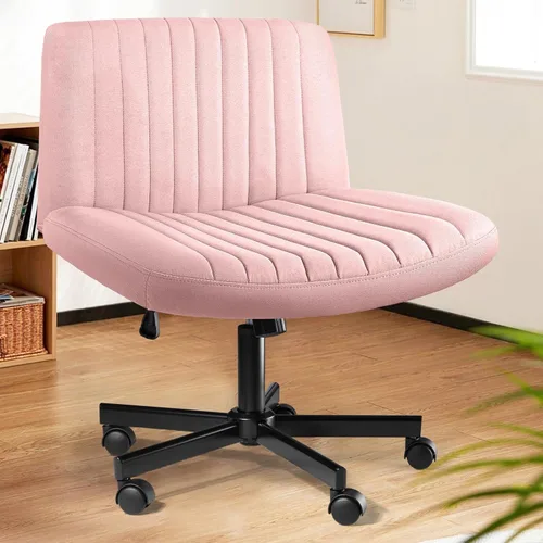 Miniatura 15 de LEMBERI Silla de escritorio acolchada de tela, sin ruedas, giratoria ancha sin brazos, mecedora de 120°, respaldo medio, ergonómica, para oficina