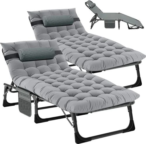 Miniatura 9 de Slsy Tumbona plegable para patio, sillas de patio reclinables al aire libre, tumbonas resistentes para exteriores, junto a la piscina, playa