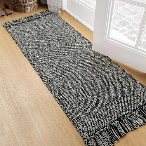 Miniatura 43 de Collive - Tapete de pasillo de cocina, 2 x 4.3 pies, tejido a mano, reversible, lavable, de algodón, color blanco/beige, para baño, pasillo