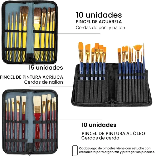 Miniatura 4 de Juego de 196 piezas de pintura de artista de lujo con caballete francés, 48 colores acrílicos y pinturas al óleo, pinturas de acuarela de 24