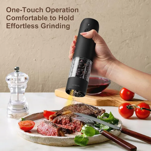 Miniatura 2 de Ultrean Molinillo de pimienta, molinillo de sal y pimienta recargable con 6 grosores ajustables, luz LED, molinillo automático para cocina