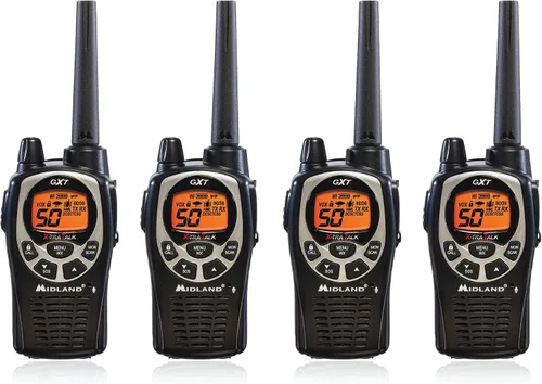 Midland GXT1000VP4 Radio bidireccional GMRS de 50 canales – Walkie Talkie de hasta 36 millas – Negro/Plata (paquete de 4)