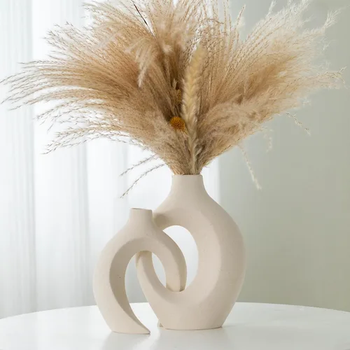 Miniatura 10 de Liotww Snuggle - Jarrón de cerámica con forma de dona hueca, 8.3 pulgadas, moderno, nórdico, bohemio, estético, floreros decorativos para decoración