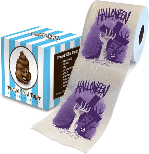 Miniatura 23 de Printed TP Papel higiénico impreso con texto en inglés "Beware of Devil" de Halloween, rollo de papel higiénico aterrador para sorpresa, broma, Rojo