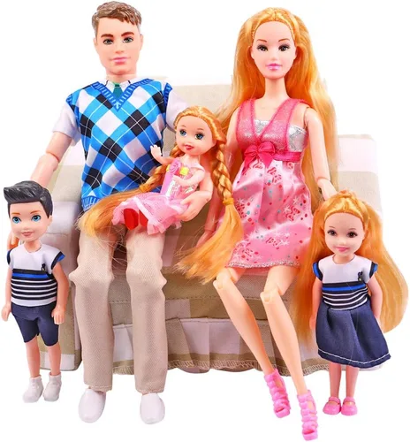 Miniatura 3 de UCanaan Juego de 6 muñecas familiares con papá, mamá embarazada, 3 niños y bebé en la barriga de mamá y 70 accesorios para educación y regalo