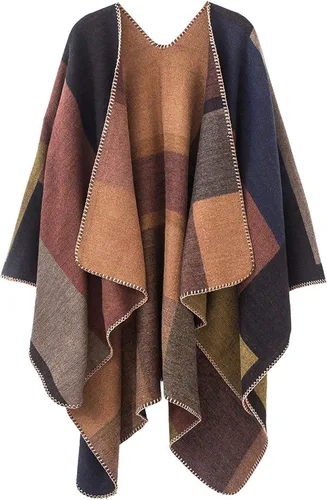 Miniatura 23 de KirGiabo Suéter a Cuadros para Mujer Poncho Capa Abrigo Frente Abierto Manta Chales y Envolturas