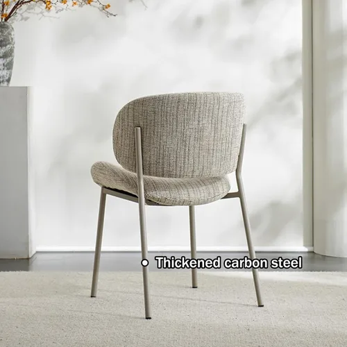 Miniatura 7 de Linen Upholstered Dining Room Chairs with Curved Backrest, Armless Single Leisure Chair，Metal Legs - Widen Seat for Dining Living Room Lounge Beige