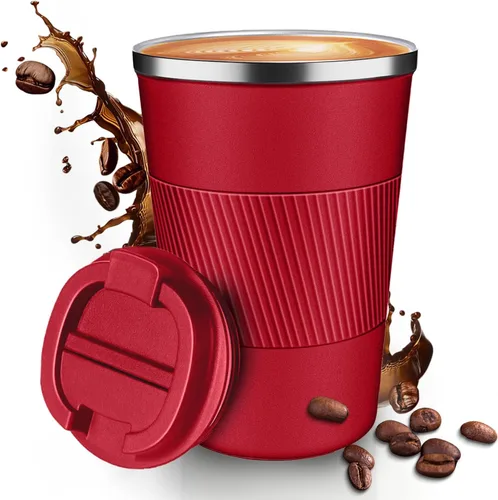 Miniatura 15 de Taza de Café de Viaje de 12 OZ, Taza de Café Aislada con Tapa a Prueba de Derrames y Fugas, Vaso Portátil de Acero Inoxidable Reutilizable para Agua