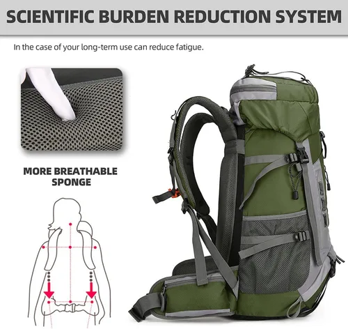 Miniatura 2 de King'sGuard Mochila de senderismo de 60 L para hombres y mujeres, mochila ligera para acampar y senderismo con cubierta para la lluvia, mochila
