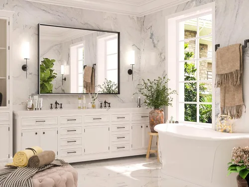 Miniatura 2 de Keonjinn - Espejo rectangular con marco negro para baño de 40 x 30 pulgadas, espejo de pared para sobre el lavabo, espejos de tocador de metal