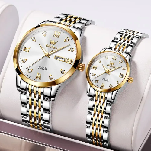 Miniatura 2 de OLEVS Conjunto de relojes para parejas para hombres y mujeres, regalos para el día de San Valentín, mecánico automático, cuerda automática, reloj