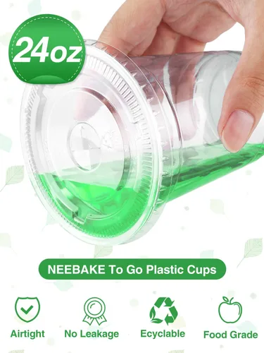 Miniatura 3 de NEEBAKE 75 juegos de vasos de plástico de 24 onzas con tapas - vasos desechables transparentes para café helado, batidos, malteadas, bebidas frías