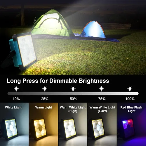 Miniatura 4 de Solar Rechargeable Work Light, 480LED 12000mAh with Stepless Brightness Job Site Battery Rechargeable LED Floor Light, Waterproof Portable Solar