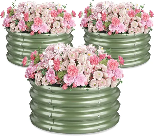 Miniatura 20 de 2 camas de jardín redondas elevadas de 2 x 2 x 1 pies, color plateado, paquete de 1 maceta de acero galvanizado de 0.024 in de grosor con pintura