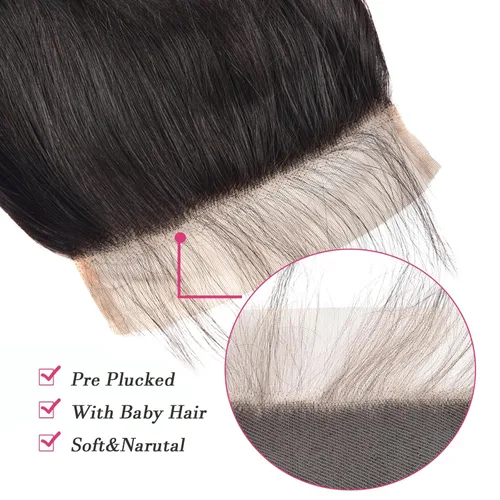 Miniatura 4 de Cierre de encaje transparente de 6 x 6 pulgadas, cierre de cabello humano real, 6 x 6 pulgadas, prearrancado con cabello de bebé, línea capilar