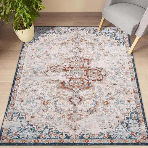 Zacoo Alfombra lavable de 5 x 7 pulgadas, oriental para dormitorio, envejecida, vintage, para sala de estar, alfombra con estampado floral,