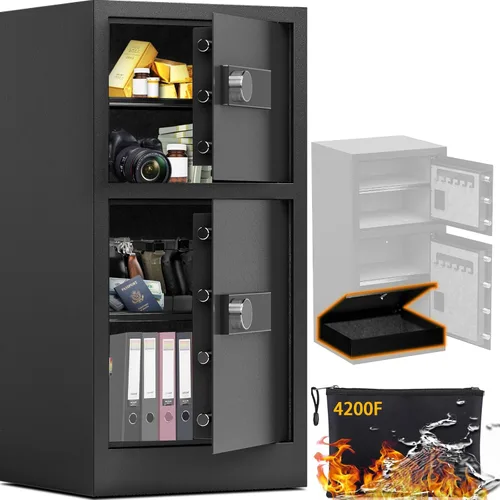 Caja de seguridad de doble puerta de 8.6 pies cúbicos resistente con bolsa ignífuga impermeable oculta, estantes removibles, silenciosa, caja de