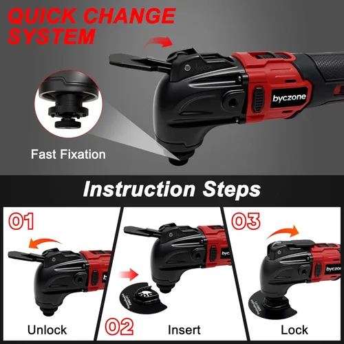 Miniatura 5 de Multiherramientas oscilantes para batería Milwaukee de 18 V, multiherramienta inalámbrica con 6 velocidades variables 8,500-21,000 RPM, 23 piezas