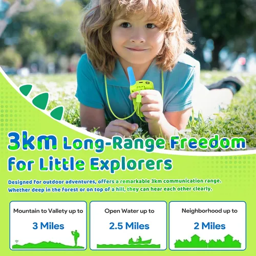 Miniatura 4 de Vvinca Walkie Talkies para niños, juguetes recargables para edades de 5 a 7 años, largo alcance, 22 canales, 2 vías, walkie talkie con linterna