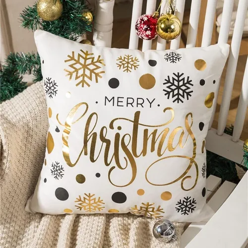 Miniatura 2 de Juego de 4 fundas de almohada de Navidad de 18 x 18 pulgadas, fundas de almohada doradas con estampado de copos de nieve a rayas, fundas de cojín