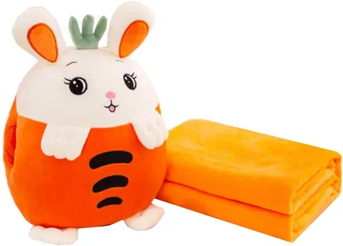 Miniatura 6 de YUDONG Juego de manta y almohada de viaje para niños, adorable almohada multifuncional 3 en 1 de felpa de frutas con diseño calentador de manos