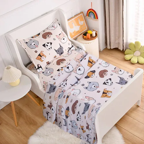 Miniatura 16 de Juego de 2 sábanas bajeras y fundas de almohada suaves para cama con bonitos patrones de cachorros, sábanas estampadas con patrón de perritos para 2
