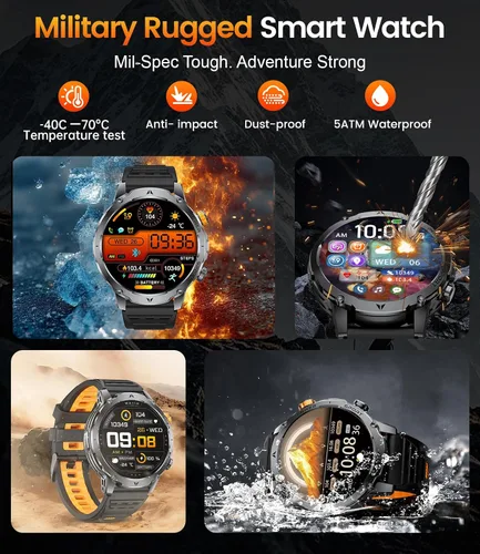 Miniatura 5 de LIGE Relojes inteligentes militares para hombres (3 bandas), batería de 1000 mAh, reloj inteligente de pantalla grande HD de 1.7 pulgadas