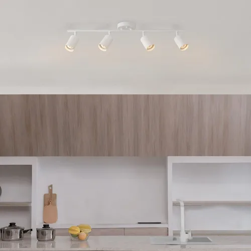 Miniatura 2 de GLOBE Electric 57011 Iluminación de riel de 4 luces, acabado blanco mate, cabezales cilíndricos ajustables, base GU10, regulable, diseño moderno