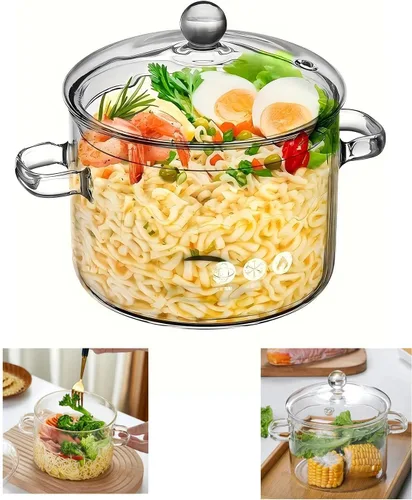 Miniatura 6 de Olla de vidrio de 1600ml con tapa, olla de cocina para estufa y sartén con tapa y asa, olla transparente para cocinar a fuego lento, olla de sopa