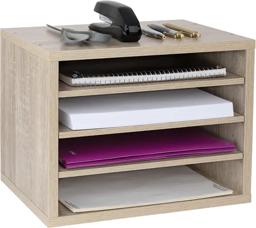 Miniatura 9 de AdirOffice Organizador de escritorio con estantes, estantes apilables de madera de 4 niveles, organizador de correo de archivos, almacenamiento