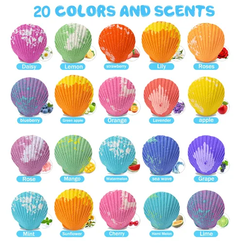 Miniatura 3 de Bombas de baño para niños con animales marinos sorpresa en el interior, set de regalo de 20 bombas de baño con forma de concha para niños, bombas