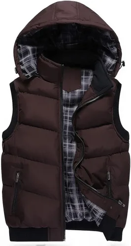 Miniatura 52 de WENKOMG1 Chaleco con capucha con doble cremallera para hombre, abrigo de color sólido, abrigo cálido y grueso, sin mangas, chaqueta suelta
