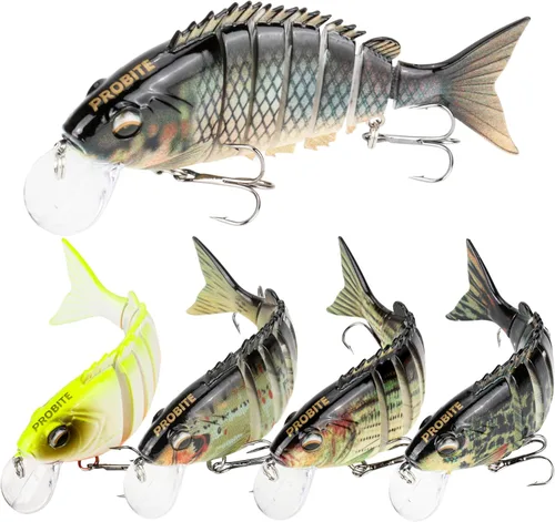 Miniatura 8 de 5 piezas de señuelos de pesca realistas – Cebo multiarticulado para lubina, trucha, crappie, lucioperca, lucio, acción realista con ojos de pez 3D