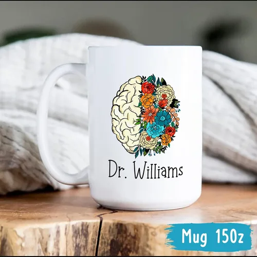 Miniatura 5 de Brains Neuro Floral Taza, Taza De Café De Neurociencia, Taza De Cerebro Floral Personalizada Para Neurólogo, Regalo De Neurocirujano, Taza De