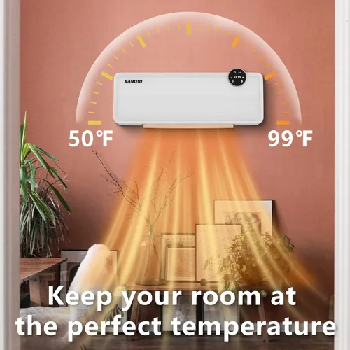 Miniatura 5 de Calentador de pared eléctrico para interiores de 1500 W para dormitorio, hogar, espacio de hasta 1000 pies cuadrados