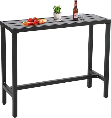 Miniatura 10 de Mesa de bar para exteriores, mesa consola de altura de pub para patio con marco de acero con revestimiento de polvo, parte superior resistente a