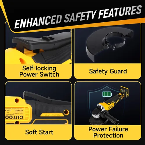 Miniatura 4 de Amoladora angular inalámbrica de 4-1/2 pulgadas compatible con batería DeWalt de 20 V, motor sin escobillas de 10000 RPM con 4 velocidades