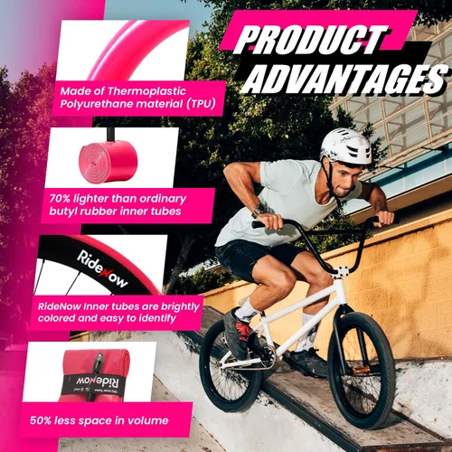 Miniatura 4 de RideNow BMX Inner Tube 16",18",20" Wheel Sizes, Fits Tire Widths 1.9-2.5, 2-Pack Ultra-Light Puncture Resistant TPU Bike Tube with 45mm Presta